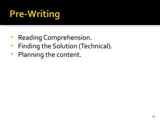 Reading Comprehension. Finding the Solution (Technical). Planning the content. 