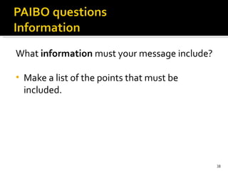 What  information  must your message include?    Make a list of the points that must be included.  
