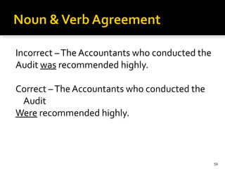Incorrect – The Accountants who conducted the  Audit  was  recommended highly. Correct – The Accountants who conducted the Audit  Were  recommended highly. 