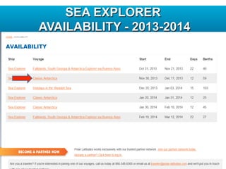 SEA EXPLORER
AVAILABILITY - 2013-2014
 