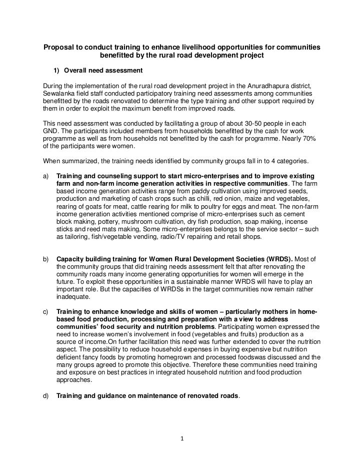 training proposal road beneficiaries proposal to conduct training