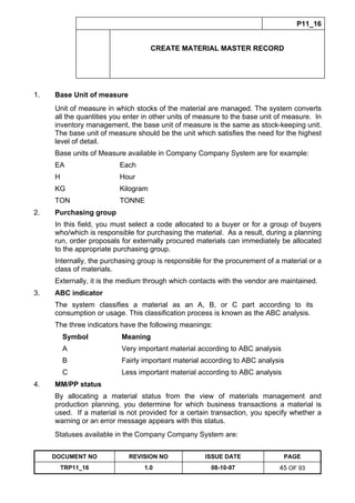 Training Reference Document Template