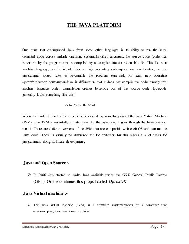 Core Java Training report