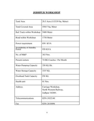 Training report on nwr carriage workshop, jodhpur | PDF