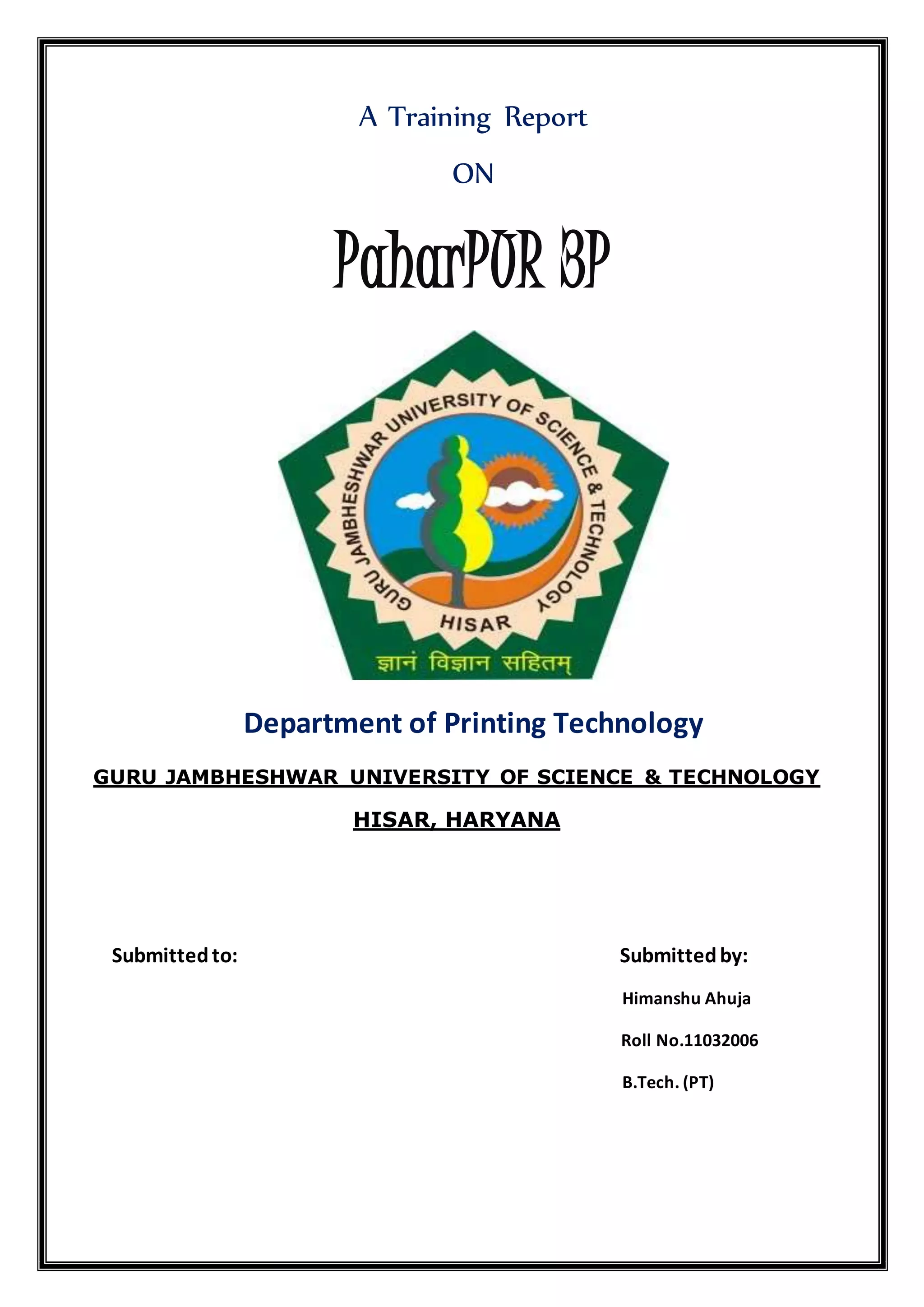 Training report paharpur 3P Himanshu Ahuja | DOCX