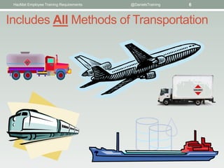 HazMat Employee Training Requirements   @DanielsTraining   6



Includes All Methods of Transportation
 