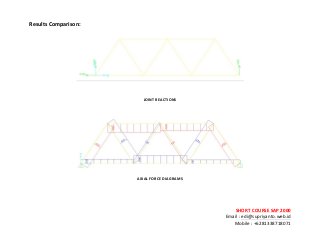 ! ! !
SHORT&COURSE&SAP&2000&
Email!:!edi@supriyanto.web.id!
Mobile!:!+6281338718071!
!
Results&Comparison:&
!
!
JOINT&REACTIONS&
&
&
AXIAL&FORCE&DIAGRAMS&
&
 