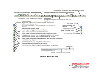 ! ! !
SHORT&COURSE&SAP&2000&
Email!:!edi@supriyanto.web.id!
Mobile!:!+6281338718071!
!
&
Gambar&:&Fitur&SAP2000&
 