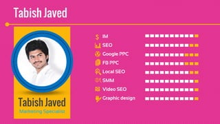 Marketing Specialist 
IM 
SEO 
Google PPC 
FB PPC 
Local SEO 
SMM 
Video SEO 
Graphic design 
$  