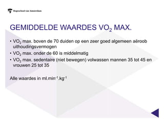 VO2 MAXMaximale hoeveelheid zuurstof die de spieren per tijdseenheid kunnen verbruiken