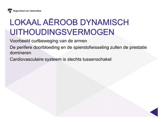 Lokaal uithoudingsvermogenInspanning waarbij de actieve spiermassa kleiner is dan 1/6 tot 1/7 van de totale spiermassaLokaal aëroob dynamisch uithoudingsvermogenLokaal aëroob statisch uithoudingsvermogenLokaal anaëroob dynamisch uithoudingsvermogenLokaal anaëroob statisch uithoudingsvermogen