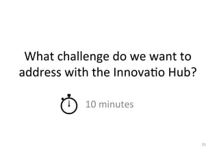 What 
challenge 
do 
we 
want 
to 
address 
with 
the 
Innova'o 
Hub? 
10 
minutes 
25 
 