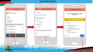 Commodity Return
1. Fill in the sections provided and click
next.
1. Click on the submit button
 