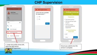 CHP Supervision
Ensure you submit once the
service is complete
1. Under the profile of the CHP,
select the New Action
2. Select CHP Supervision
 