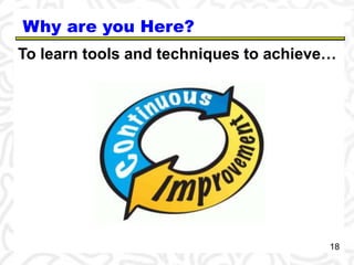 Why are you Here? 
To learn tools and techniques to achieve… 
18 
 