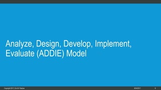 88/7/2017
Analyze, Design, Develop, Implement,
Evaluate (ADDIE) Model
 