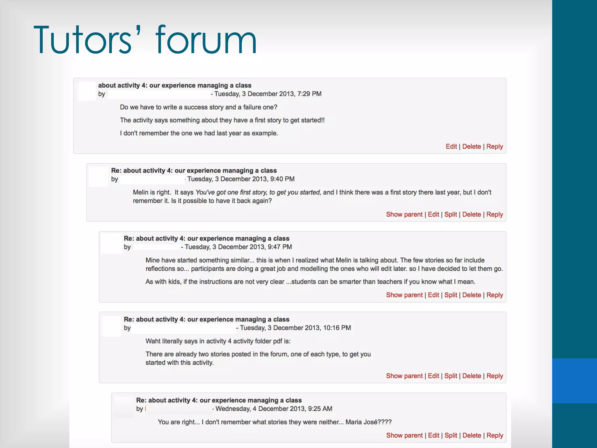 Tutors’ forum
 