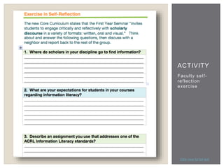 ACTIVITY 
Facul ty sel f - 
ref lect ion 
exercise 
Click here for full text 
 