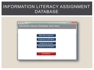 INFORMATION LITERACY ASSIGNMENT 
DATABASE 
 