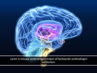 Leren is nieuwe verbindingen maken of bestaande verbindingen
versterken.
 