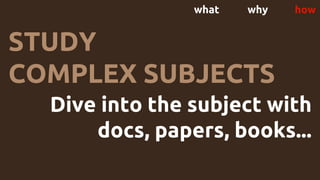 what why how
STUDY
COMPLEX SUBJECTS
Dive into the subject with
docs, papers, books...
 