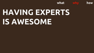 what why how
HAVING EXPERTS
IS AWESOME
 