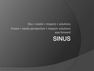 Situ + needs + impacts + solutions
Frame + needs perspective + impact+ solutions
way forward
 