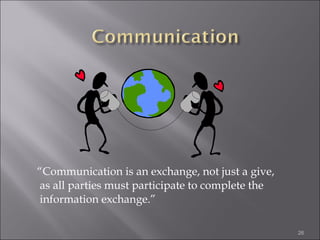 “Communication is an exchange, not just a give,
as all parties must participate to complete the
information exchange.”
26

 