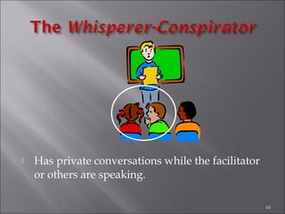 

Has private conversations while the facilitator
or others are speaking.
48

 