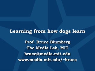Learning from how dogs learn Prof. Bruce Blumberg The Media Lab, MIT [email_address] www.media.mit.edu/~bruce 