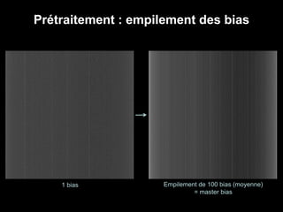 Prétraitement : empilement des bias
1 bias Empilement de 100 bias (moyenne)
= master bias
 