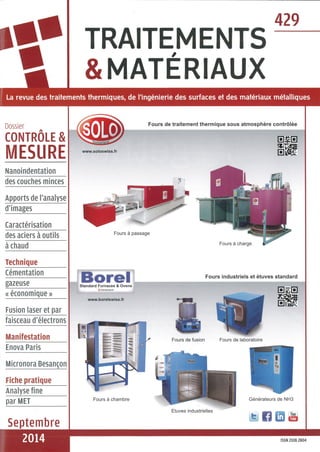 SOLO Swiss and Borel Swiss in cover of the magazine Traitements & Matériaux