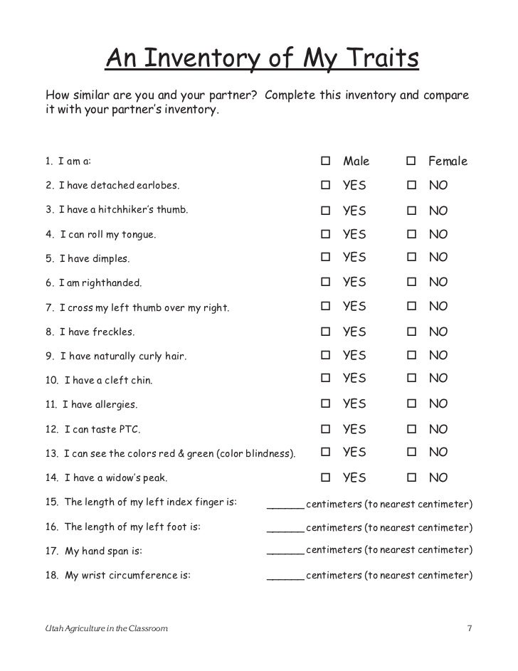 Printables Inherited Traits Worksheet human traits worksheet davezan traits