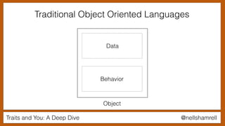 Traits and You: A Deep Dive @nellshamrell
Traditional Object Oriented Languages
Object
Data
Behavior
 