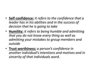Traits, motives and characteristics of leadership