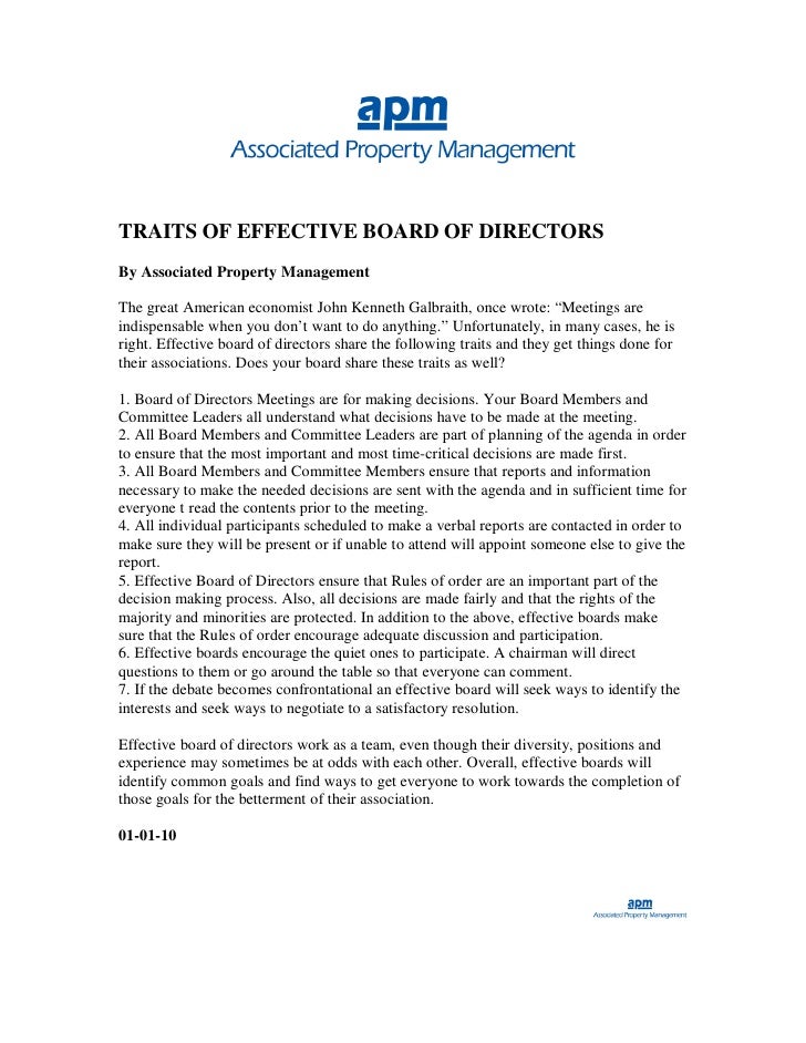 Traits of Effective Board of Directors in Community Associations