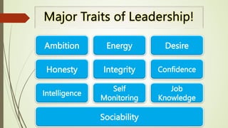 Ambition Energy Desire
Honesty Integrity Confidence
Intelligence
Self
Monitoring
Job
Knowledge
Sociability
 