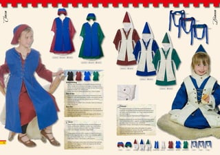 Diana
Clara




        Untergewandung
          Kleid aus reiner Baumwolle, im Fantashion-Konzept seitlich ge-
          öffnet, variabel durch seitliche Schnürungen, mit angeschnürten
          Ärmeln, als Untergewandung kombinierbar mit allen Überwürfen,
          erhältlich in Größe 1 (ca. 3 bis 6 Jahre),
          Größe 2 (ca. 6 bis 10 Jahre) und Größe 3 (ca. 10 bis 14 Jahre)
        Robe de base
          Robe en pur coton, ouverte sur les côtés conformément au style
          Fantashion, avec lacets ajustables, manches détachables, parfait
          vêtement de base pouvant être combiné avec les différentes
          tuniques pour les filles,
          disponible dans les tailles 1 (env. 3 à 6 ans), 2 (env. 6 à 10 ans) et
          3 (env. 10 à 14 ans)
        Basic dress                                                                Diana
          Dress made of pure cotton, in true Fantashion-style open at the           Prinzessinnenüberwurf aus reiner Baumwolle mit Goldkeder
          sides, with adjustable lacing, detachable arms, to be combined as         eingefasst, mit goldenen Ornamentapplikationen, Schnürung an
          undergarment with all girls tunics,                                       den Seiten, erhältlich in Größe 1 (ca. 3 bis 6 Jahre) und Größe 2
          available in size 1 (ages ca. 3 to 6), size 2 (ages ca. 6 to 10) and      (ca. 6 bis 10 Jahre)
          size 3 (ages ca. 10 to 14)                                                Outfit Diana: Überwurf, Basiskleid und Prinzessinnenhut

                                                                                    Tunique de princesse en pur coton bordé d’un ourlet doré, applica-
        Clara                                                                       tions ornementales dorées, laçage sur les côtés, disponible dans
                                                                                    les tailles 1 (env. 3 à 6 ans) et 2 (env. 6 à 10 ans)
          Magd-Überwurf aus reiner Baumwolle mit Lederschnürung auf                 Outfit Diana: Tunique, robe de base et coiffe de princesse
          Vorder- und Rückseite, erhältlich in Größe 1 (ca. 3 bis 6 Jahre),
          Größe 2 (ca. 6 bis 10 Jahre) und Größe 3 (ca. 10 bis 14 Jahre)            Princess tunic made of pure cotton with golden trim, golden
          Outfit Clara: Überwurf, Basiskleid, Magd-Haube                            embroidery decorations, lacing at the sides, available in size 1
                                                                                    (ages ca. 3 to 6) and size 2 (ages ca. 6 to 10)
          Tunique paysanne en pur coton, laçage en cuir sur la poitrine et          Outfit Diana: Tunic, basic dress and princess hat
          dans le dos, disponible dans les tailles 1 (env. 3 à 6 ans), taille 2
          (env. 6 à 10 ans) et taille 3 (env. 10 à 14 ans)
          Outfit Clara: Tunique, robe de base, coiffe paysanne

          Maiden’s tunic made of pure cotton with lacing at front and back,
18
          available in size 1 (ages ca. 3 to 6), size 2 (ages ca. 6 to 10) and
          size 3 (ages ca. 10 to 14)
          Outfit Clara: Tunic, basic dress, maiden’s cap
 