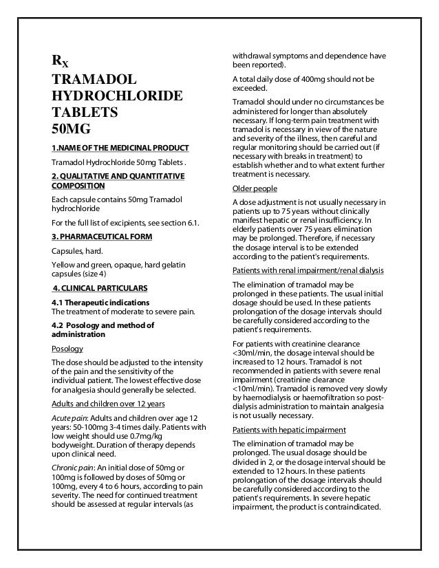 Tramadol Hydrochloride 50mg Tablets Smpc Taj Pharmaceuticals