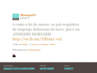 CAMPANHA:                             CLIENTE:          CANAL:

GRADUAÇÃO EXECUTIVA ANHEMBI MORUMBI   ANHEMBI MORUMBI   @TRAMPOSTI
 