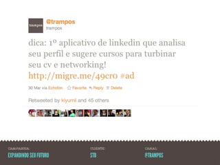 CAMPANHA:                CLIENTE:   CANAL:

expandindo seu futur o   stb        @TRAMPOS
 