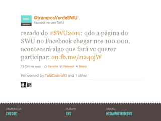CAMPANHA:   CLIENTE:   CANAL:

SWU 2011    SWU        @TRAMPOSVERDESWU
 