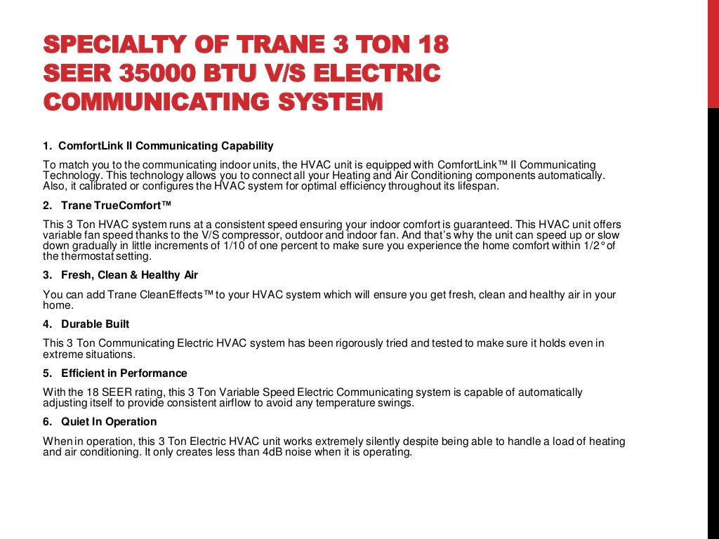 Trane speed (vs) electric communicating system