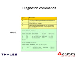 Diagnostic commands 
NETSTAT 
 
