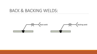BACK & BACKING WELDS:
Back weld Backing weld
 
