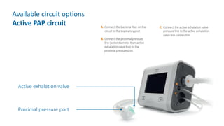 Available circuit options
Active PAP circuit
Proximal pressure port
Active exhalation valve
 