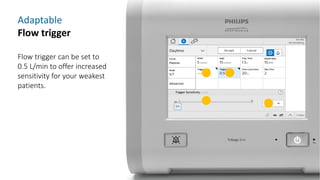 Adaptable
Flow trigger
Flow trigger can be set to
0.5 L/min to offer increased
sensitivity for your weakest
patients.
 