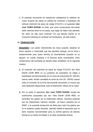 Transacción extrajudicia por lesiones