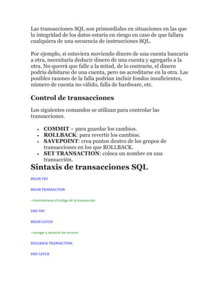 transacciones Base de datos con SQL SERVER | PDF