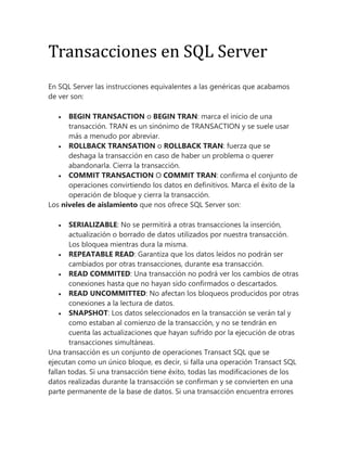 transacciones Base de datos con SQL SERVER | PDF